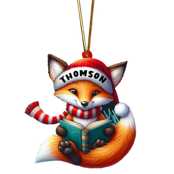 (Clearance) pdqouc Personalized Or Reading Book Ornaments Decorations Cute Fox with Scarf Christmas Hanging Ornament Xmas Tree Decor Gift for Reading Lover