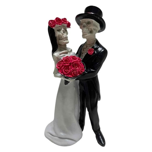 (Clearance) pdqouc Skeleton Bride and Groom Figurines - Resin Collectible Dancing Skulls Statue for Day of The Dead, Halloween Wedding Gift, Mexican Gothic, Shelf, Tabletop Decor (Couple)