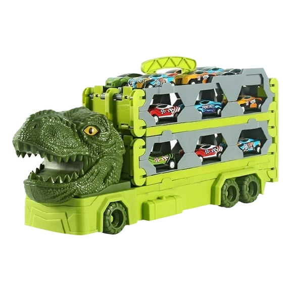 (Clearance) pdqouc Toddler Truck Toys for Boys, Dinosaur Transporter Truck with 6 Die-Cast Car Toys, Transforms with Race Track, Toddler Car Toys Track Set for 3 4 5 6 7 8 Years Old Kids