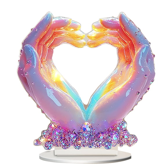(Clearance) pdqouc Valentine's Day Colorful Hand Heart Acrylic Ornaments Beautiful Purple Flat Love Heart Tabletop Decorations Valentines Home Party Decor Atmosphere Accessories