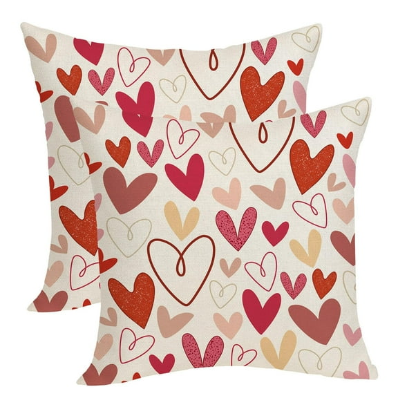 (Clearance) pdqouc Valentines Day Pillow Covers 18x18 Set of 2 Red Love Heart Holiday Decorative Throw Pillows Valentine Themed Gifts Pillowcase Cotton Square Cushion Cover Decor for Home Couch