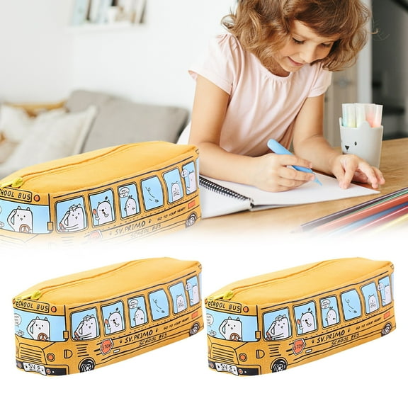Clearance pencil case under $5,Creative Student Stationery Small Animal Buses Pen Bag Public Canvas Stationery Box 1PC
