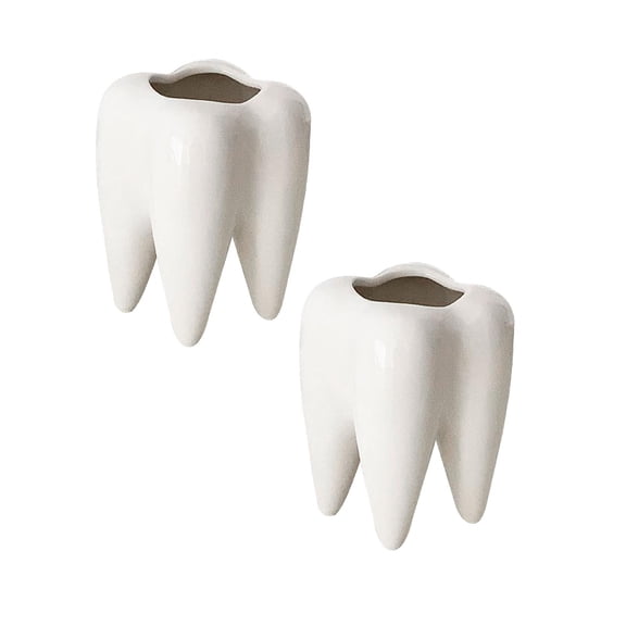 Clearance pencil holder under $7,Tooth Shaped Pen Holder Oothbrush Cup Succulent Pots Cute Tooth Shaped Ceramic Air Holder Flower Planters Plants Not In Included 2PC