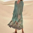 thumbnail image 1 of Clearance!pstuiky Dresses for Women, Women Cotton and Linen Dress Long Sleeve Crew Neck Dress Printed Dress and Ankle Dress Casual Holiday Dress with Pockets Leisure Green XL, 1 of 5