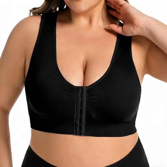 Purcolt Women's Plus Size Front Closure Sports Bras Seamless Wireless Breathable Workout Yoga Bra Full Coverage Comfortable Everyday Bras Post Surgery Convenient Bra for Seniors