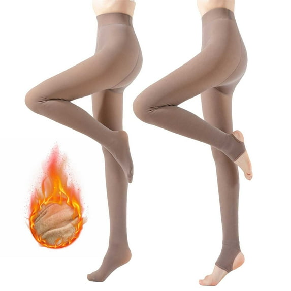 qolati 2 Pairs Fleece Lined Tights Women Fake Translucent Leggings High Waist Pantyhose Sheer Thick Warm Tights For Women