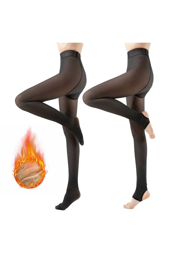 2 Pairs 220g Fleece Lined Tights Sheer Women High Waist Pantyhose Fake Translucent Women Sheer Warm Thermal Thick Tights Leggings