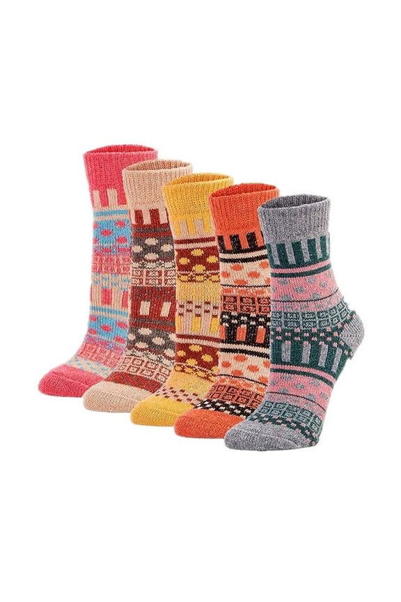5 Pack Womens Fleece Wool Blends Socks Winter Warm Socks Thick Knit Cabin Cozy Crew Soft Socks Hiking Athletic Socks Gifts for Women