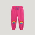 thumbnail image 1 of qolati Baby Boys Girls Sweatpants Cotton Toddler Joggers Pants Cute Embroider Printed Elastic Waist Drawstring Athletic Pants with Pockets Hot Pink 2 Years, 1 of 6