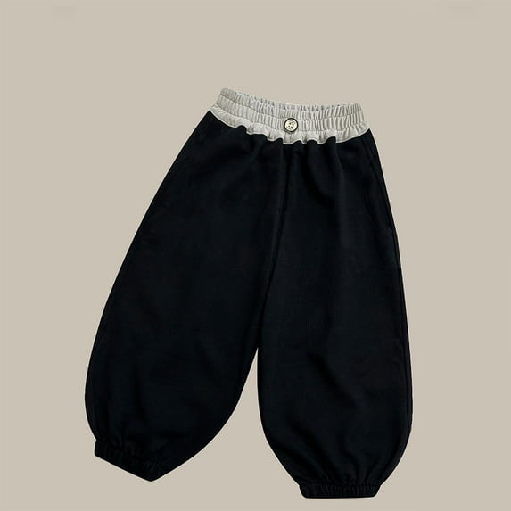 qolati Baby Girls Boys Pants Toddler Cotton Pull On Athletic Jogger Kids Color Block Elastic Waist Sweatpants Baggy Sport Pants Black 4 Years