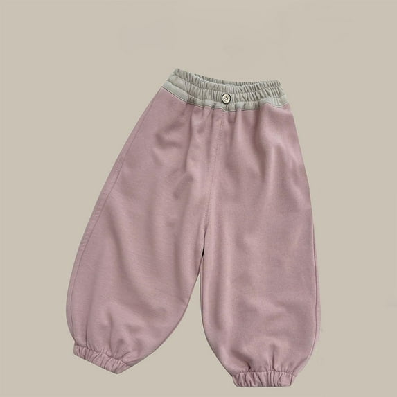 qolati Baby Girls Boys Pants Toddler Cotton Pull On Athletic Jogger Kids Color Block Elastic Waist Sweatpants Baggy Sport Pants Pink 1 Years
