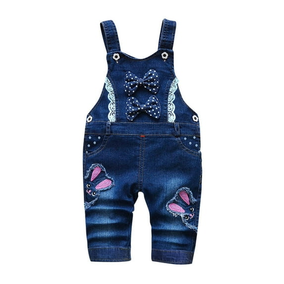 qolati Baby Toddler Boys Adjustable Denim Pants Newborn Kids Denim Overalls Jumpsuits Cute Bow Outdoor Bib Jean Overalls 1-5 Years