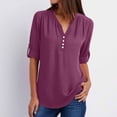 thumbnail image 1 of qolati Blouses for Women Dressy Casual V Neck 3/4 Sleeve Button Work Shirts 2024 Fall Loose Curved Hem Business Tunic Tops, 1 of 8