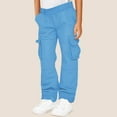 thumbnail image 1 of qolati Boys Girls Baggy Cargo Pants Y2k Trendy High Waist Athletic Pants Joggers Wide Leg Trousers Hiking Pants with Pockets Blue 11 Years, 1 of 6