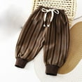 thumbnail image 1 of qolati Boys Girls Corduroy Harem Bloomers Pants for Baby Toddler Striped Bloomer Elastic Drawstring Baggy Sweatpants Casual Athletic Joggers Brown 3 Months, 1 of 3