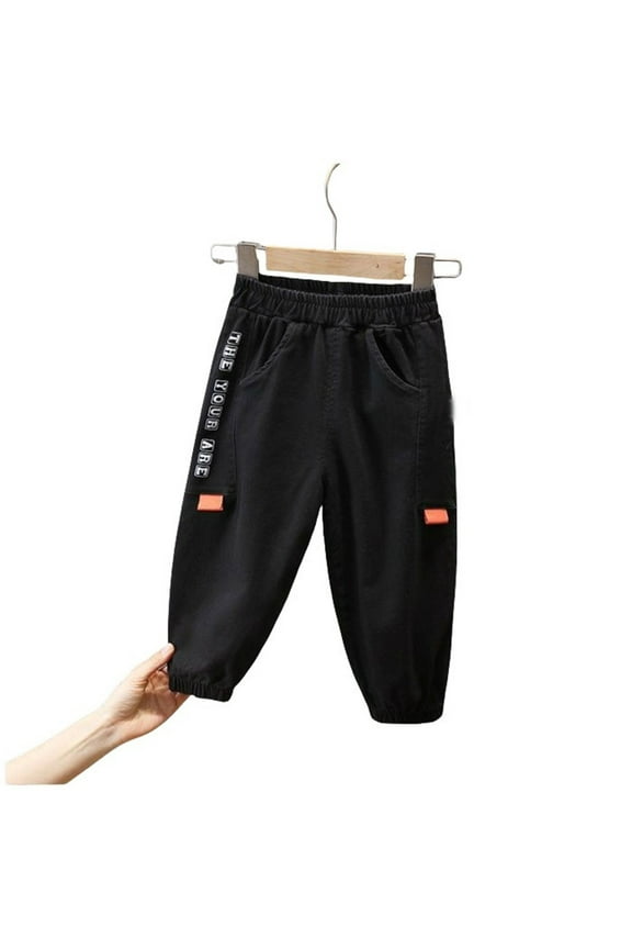 Boys Sweatpants Elastic Waist Letter Graphic Print Jogger Pants Stretch Causal Athletic Track Pants with Pockets Black 2 Years