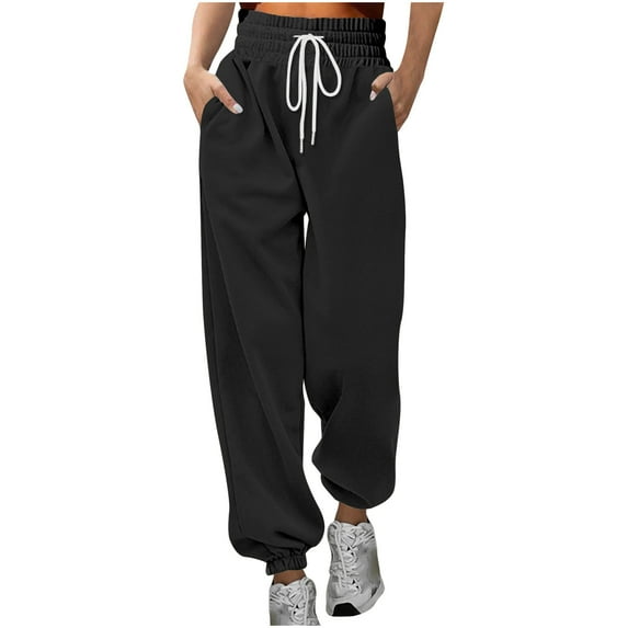 qolati Cinch Bottom Sweatpants Women Fleece Lined High Waisted Baggy Joggers Pants Sport Active Workout Active Lounge Pants with PocketsTrousers