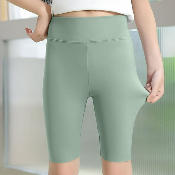 qolati Girls Bike Shorts Spandex Soft High Waisted Athletic Leggings Dance Gymnastics Volleyball Biker Shorts for Littles Girls Green 7 Years