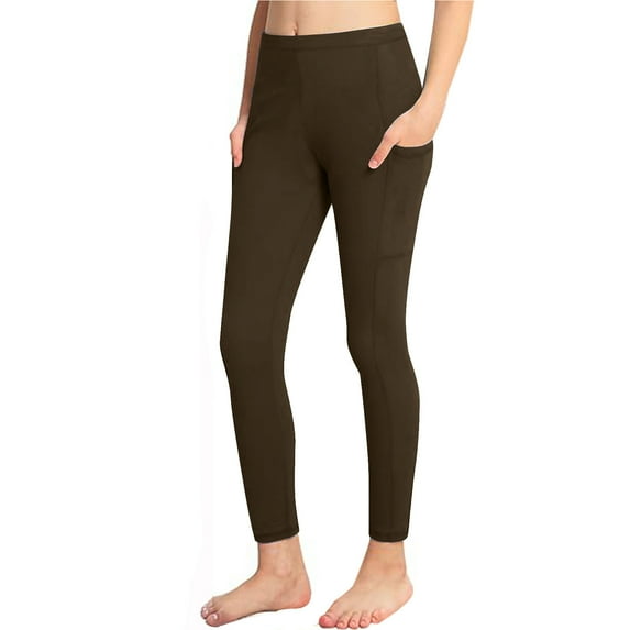 qolati Girls Leggings with Pockets Kids Full Length Tights Pants Stretchy High Waisted Yoga Workout Athletic Dance Running Pants Coffee 8 Years