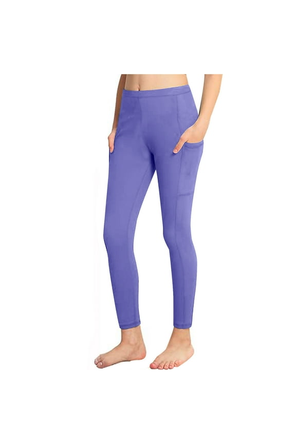 Girls Leggings with Pockets Kids Full Length Tights Pants Stretchy High Waisted Yoga Workout Athletic Dance Running Pants Purple 8 Years