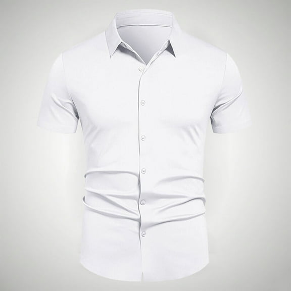 qolati Men's Dress Shirt Stretch Soft Slim Fit Shirts Short Sleeve Formal Wedding Business Casual Button Down Shirt