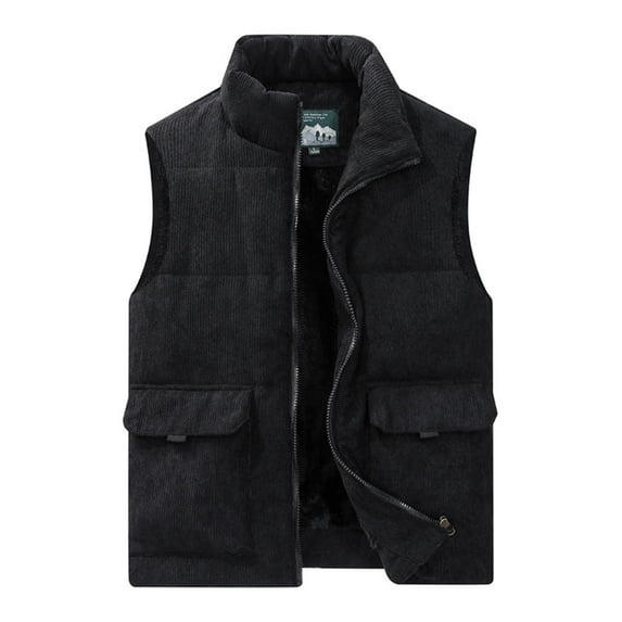 qolati Mens Puffer Vest Sherpa Lined Sleeveless Quilted Fleece Vest Jacket Corduroy Winter Warm Jacket Lightweight Outdoor Outwear