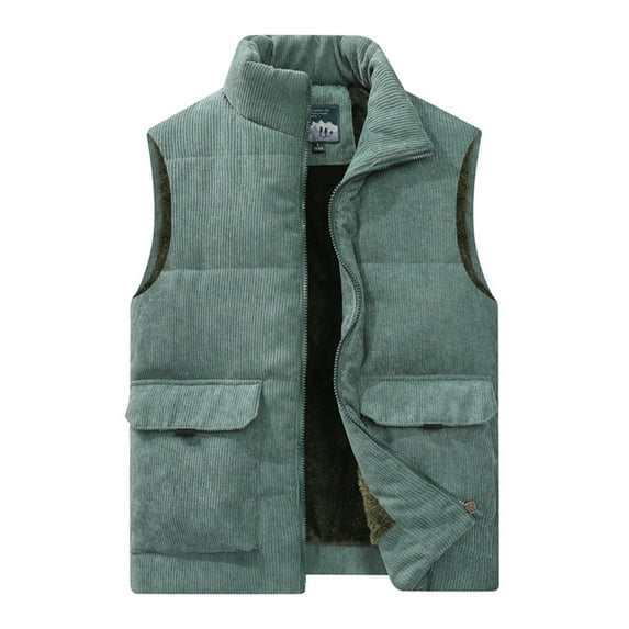 qolati Mens Puffer Vest Sherpa Lined Sleeveless Quilted Fleece Vest Jacket Corduroy Winter Warm Jacket Lightweight Outdoor Outwear