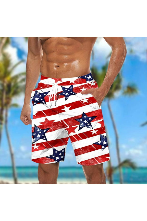 Mens Swim Trunks American Flag Bathing Suit 5 Inch Elastic Waisted Quick Dry Beach Board Shorts 4th of July Swimwear with Pockets