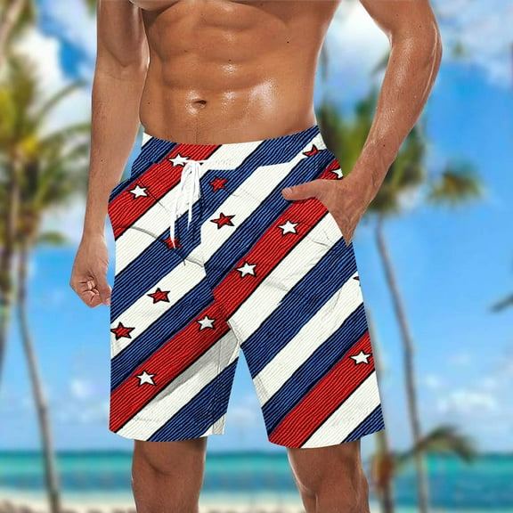qolati Mens Swim Trunks American Flag Bathing Suit 5 Inch Elastic Waisted Quick Dry Beach Board Shorts 4th of July Swimwear with Pockets