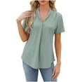 thumbnail image 1 of qolati Women Summer Short Sleeve Blouse Casual V Neck Curved Hem Eyelet T Shirts Dressy Casual Loose Beach Flowy Tunic Tops, 1 of 5