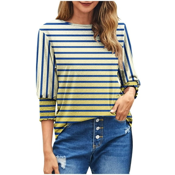 qolati Women's 2024 Fashion Tops 3/4 Sleeve T-Shirts Tunics Cute Crewneck Basic Business Tees Blouses