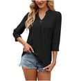 thumbnail image 1 of qolati Women's 3/4 Sleeve Blouses 2024 Summer V Neck Tunic Tops Eyelet Loose Fit Casual Work Shirts for Women, 1 of 6