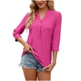 thumbnail image 1 of qolati Women's 3/4 Sleeve Blouses 2024 Summer V Neck Tunic Tops Eyelet Loose Fit Casual Work Shirts for Women, 1 of 6