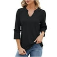 thumbnail image 1 of qolati Women's 3/4 Sleeve Blouses 2024 Summer V Neck Tunic Tops Eyelet Ruffled Loose Fit Casual Work Shirts for Women, 1 of 6