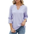 thumbnail image 1 of qolati Women's 3/4 Sleeve Blouses 2024 Summer V Neck Tunic Tops Eyelet Ruffled Loose Fit Casual Work Shirts for Women, 1 of 6