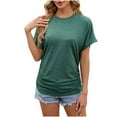 thumbnail image 1 of qolati Women's Summer T Shirts Casual Short Sleeve Loose Tee Tops 2024 Fashion Crew Neck Solid Basic Ruched Hem Going Out Blouse, 1 of 4