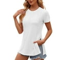 thumbnail image 1 of qolati Women's Tops 2024 Summer Short Sleeve Crew Neck Eyelet Tshirts Dressy Casual Slit Hem Going Out Blouse, 1 of 4