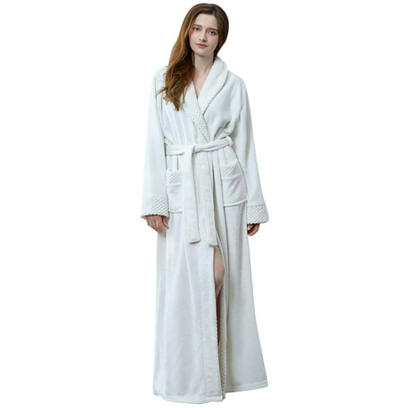 Clearance! robes for women terry cloth robes for women Womens Robe Soft Plush Bathrobe Fluffy Cute Long Coat Nightgown Nightdress Big sales White