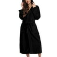 thumbnail image 1 of Clearance! robes for women terry cloth robes for women Women Hooded Fleece Bathrobe Lightweight Soft Plush Long Flannel Sleepwear Fleece Hooded Bathrobe Plush Long Warm Robe Big sales Black, 1 of 4