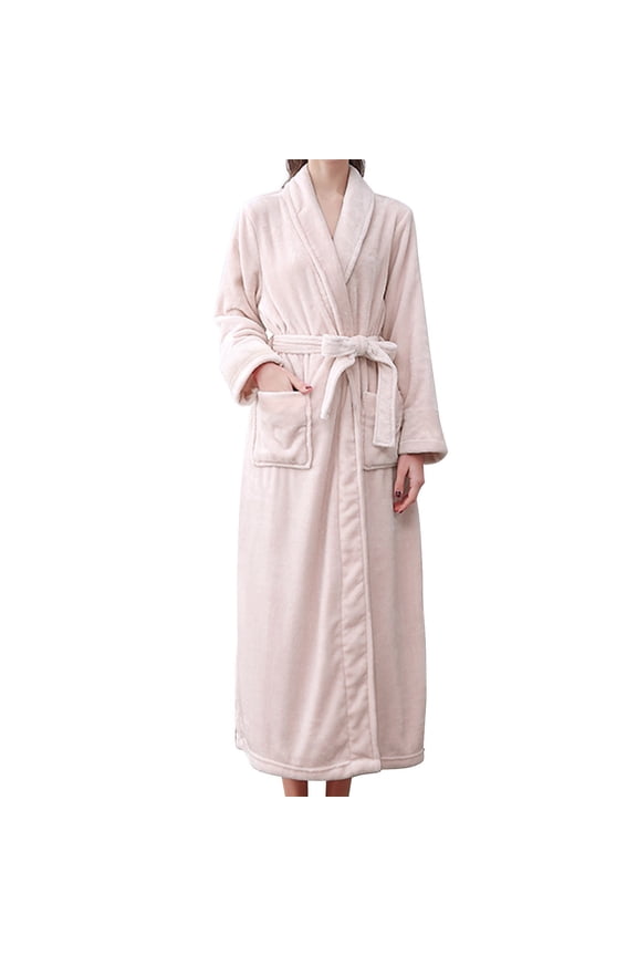 Clearance! robes for women terry cloth robes for women Women'S Double Pocket Flannel Bathrobe Soft And Warm Double Faced Bathrobe Pajamas And Home Wear Bathrobe Robe Big sales Pink