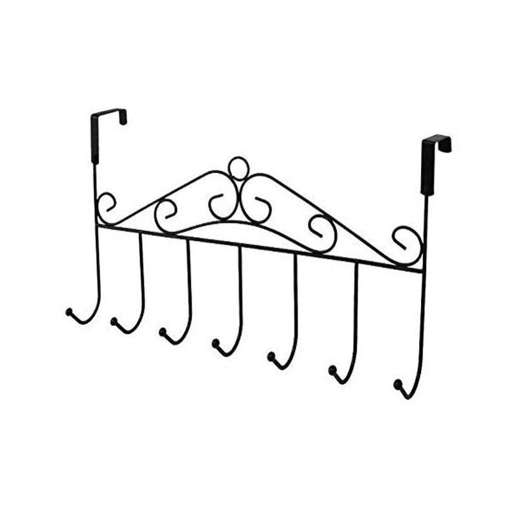 Over The Door Hanger With 9 Hooks - Space Saving Coat Rack & Towel Holder For Bathroom, Bedroom & Kitchen (Black)