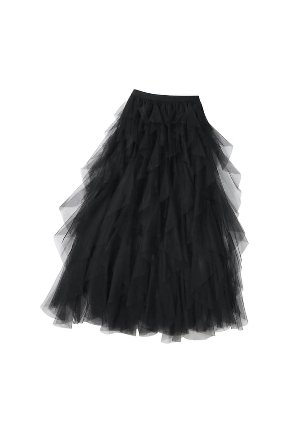 Midi Skirt Irregular Mesh Half Length Skirt Women's Multilayer Cake Skirt Poached Long Skirts for Women Black XXL