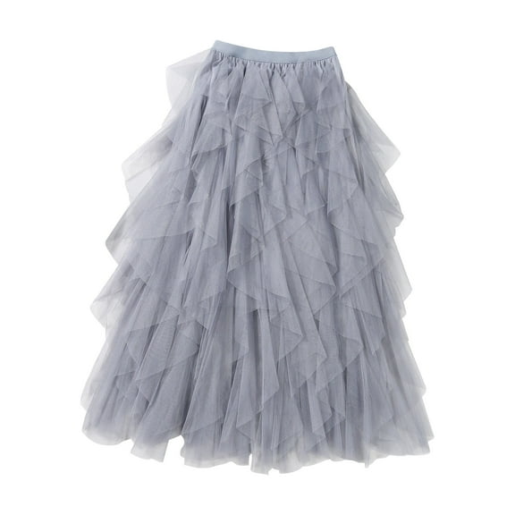 Beshee Midi Skirt Irregular Mesh Half Length Skirt Women's Multilayer Cake Skirt Poached Long Skirts for Women Grey M