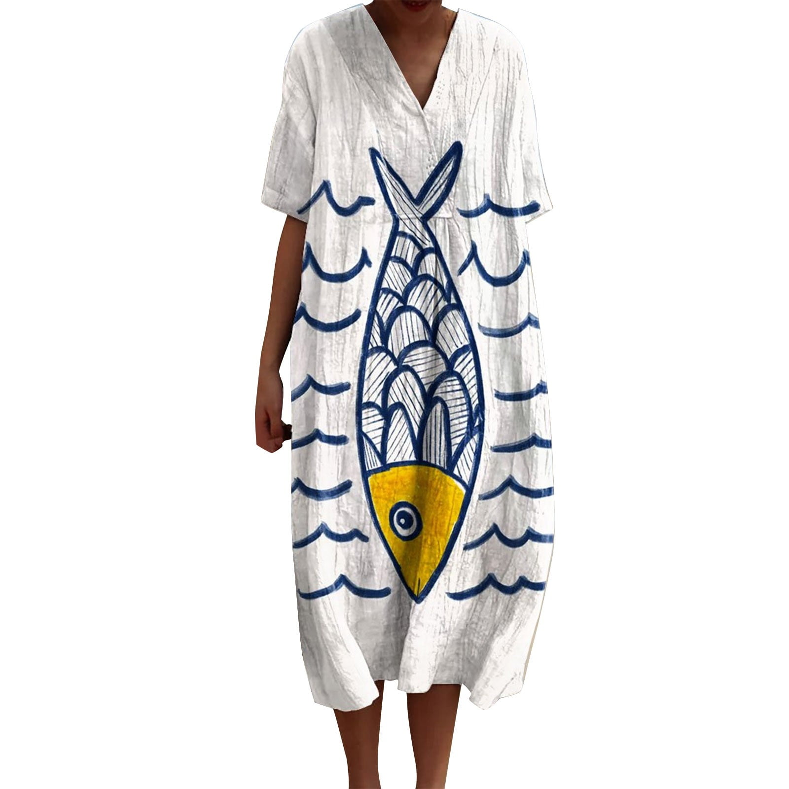 Clearance sale! HGAKJS Women's Vintage Art Print Flowy Dress Retro