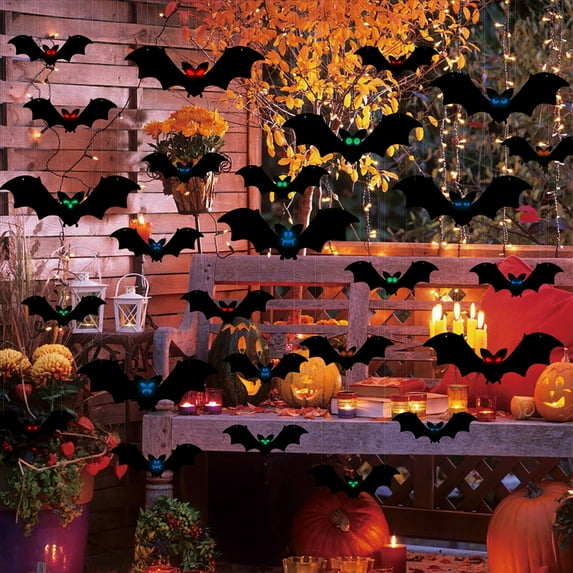 Clearance sale! Hanging Bats Halloween Decorations Halloween Hanging Flying Bat with Glowing Eyes for Outdoor Decor