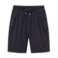 thumbnail image 1 of -sale Mens Shorts Casual Men's Solid Color Breathable Mesh Quick Dry Elastic 5-point Leisure Sports Beach Pants Casual Gym Athletic ,Dark Blue,L, 1 of 3