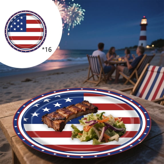 Clearance of savings! 16pcs Veterans Day Party Paper Plates Patriotism Disposable Plates Set 4th Of July Independence Day Tableware Party Dinnerware Kit Supplies Holidays Decoration