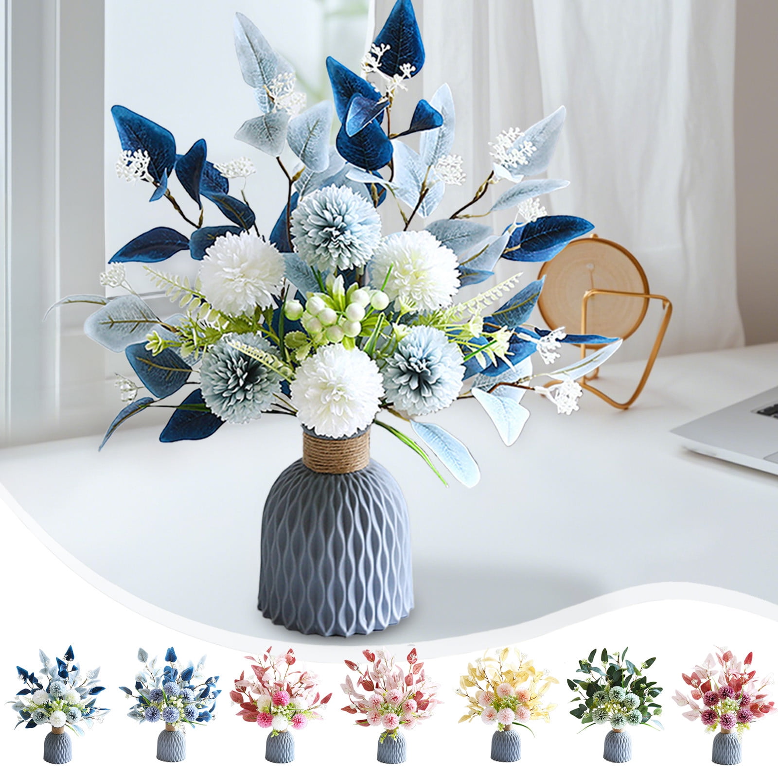 Clearance of savings! Artificial Flowers With Vases Fake Hydrangea With Bouquet Combination Living Room Family Banquet Party Wedding Decoration Outdoor Indoor Garden Home Decoration