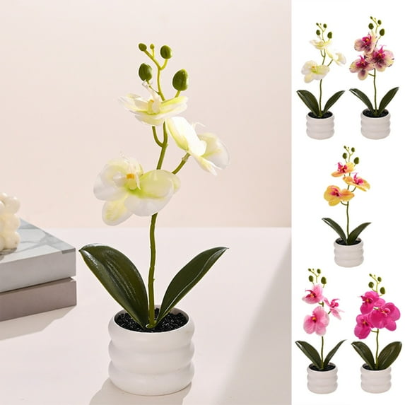 Clearance of savings! Faux Phalaenopsis Orchid Realistic Flower Arrangement Artificial Potted Decor Wedding Photography Prop Flowers Outdoor Indoor Garden Home Decoration