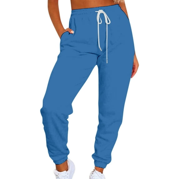 Clearance! sweatpants women women's pants Women's Solid Color Casual Sports Tie Up Waist With Plush Sweater Material Pants Best Sale Blue1